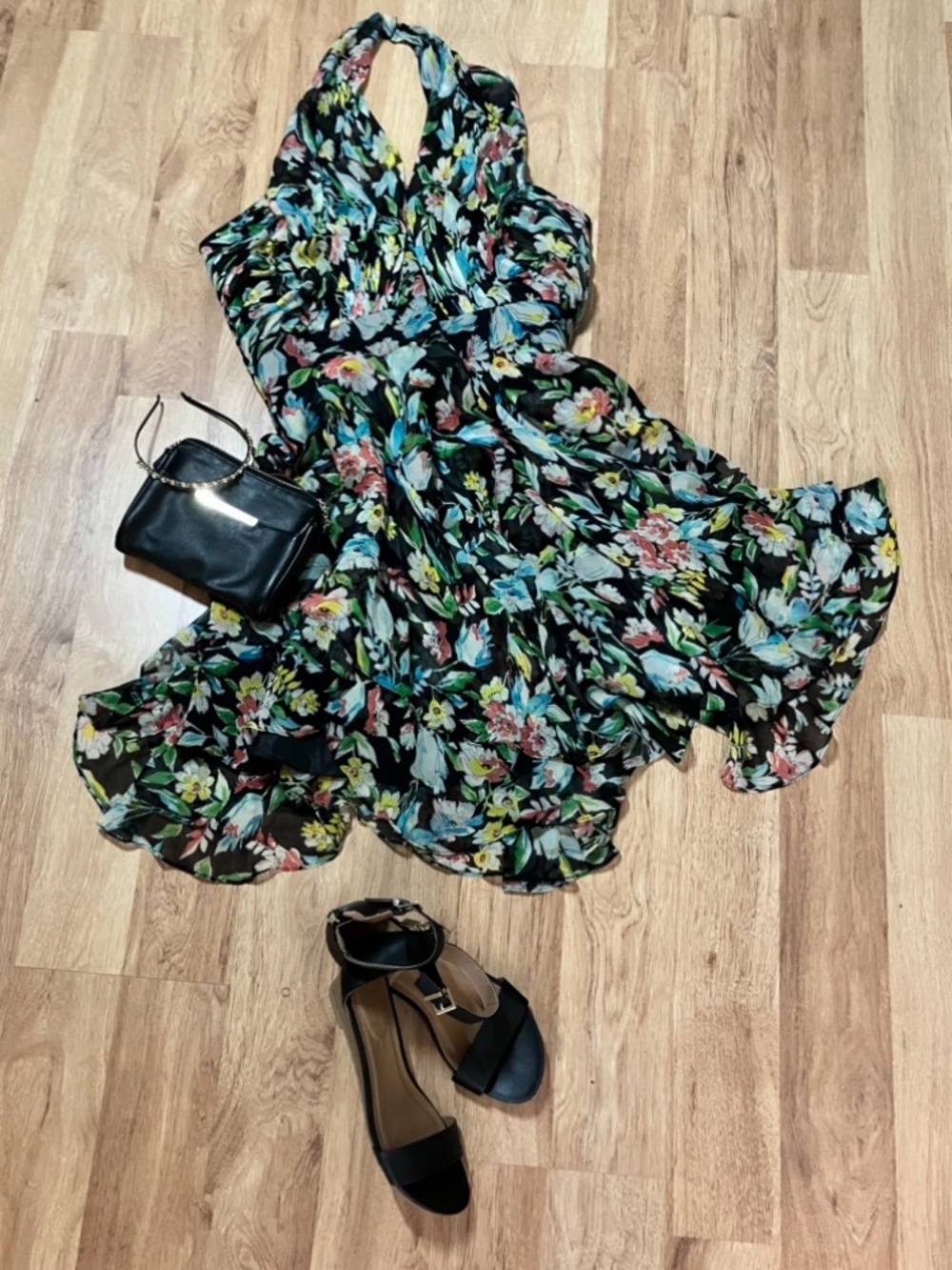 Jill Stuart Black Floral One-Shoulder Summer Dress